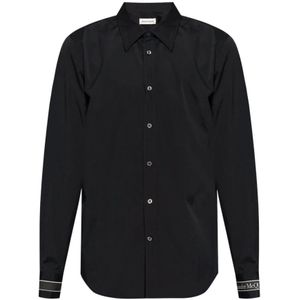 Alexander McQueen, Overhemden, Heren, Zwart, S, Katoen, Zwarte Logo-Print Strap Overhemd