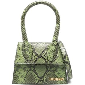 Jacquemus, Tassen, Dames, Groen, ONE Size, Leer, Groene Schoudertas met Snakeskin Effect