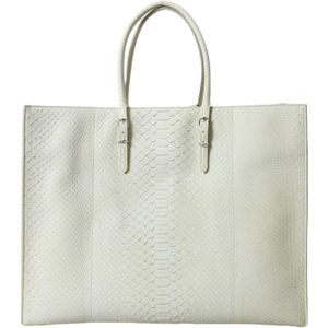 Balenciaga, Tassen, Dames, Wit, ONE Size, Leer, Elegante Python Leren Tote Tas