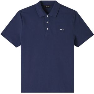 A.p.c., Tops, Heren, Blauw, L, Standaard Gots Unisex Polo Shirt Zwarte Borduurwerk