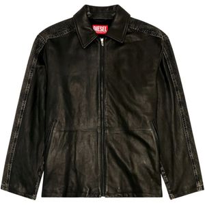 Diesel, Jassen, Heren, Zwart, XL, Denim, Hybrid denim and leather jacket