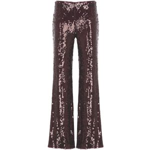 Rotate Birger Christensen, Bordeaux Pailletten Flared Broek Rood, Dames, Maat:M