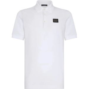 Dolce & Gabbana, Tops, Heren, Wit, XL, Katoen, Witte Piqué Polo Shirt