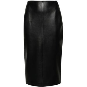 Alaïa, Zwarte Leren Pencil Midi Rok Zwart, Dames, Maat:M