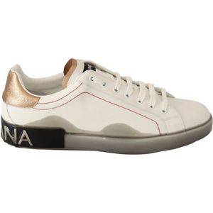 Dolce & Gabbana, Schoenen, Heren, Wit, 39 EU, Leer, Witte en Gouden Leren Sneakers