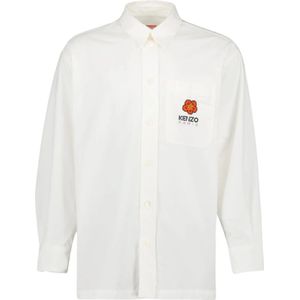 Kenzo, Overhemden, Heren, Wit, S, Katoen, Bloemenoverhemd Klassiek Lange Mouw Knoop