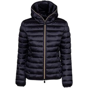 Save The Duck, Jassen, Dames, Zwart, L, Nylon, Iconische Korte Fit Hooded Gewatteerde Jas