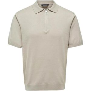 Only & Sons, Tops, Heren, Beige, L, Zip Polo Shirt Elevate Casual Style