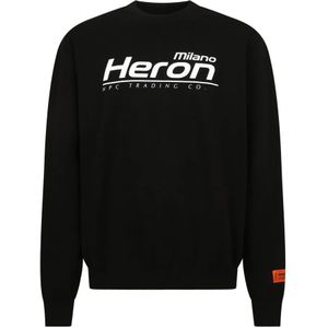 Heron Preston, Sweatshirts & Hoodies, Heren, Zwart, M, Katoen, Trainingsshirt, Ronde Hals, Lange Mouwen, Voorprint