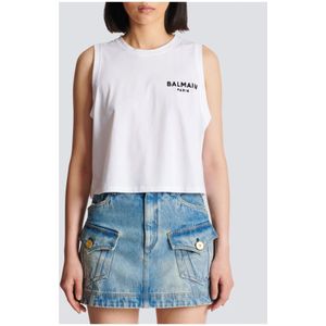 Balmain, Tops, Dames, Wit, XL, Katoen, Flock tanktop