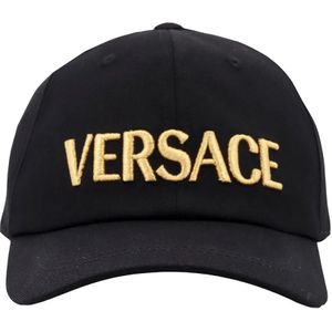 Versace, Accessoires, Heren, Zwart, 58 CM, Katoen, Zwarte pet met gestikte klep en Medusa-detail