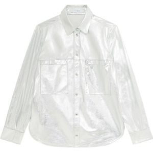 Iro, Blouses & Shirts, Dames, Wit, S, Zilveren Leren Overshirt Snap Buttoned Stijl