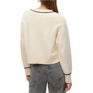 Vero Moda, Truien, Dames, Beige, L, Geborduurde Ronde Hals Gebreide Trui