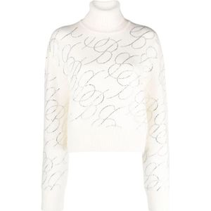 Blumarine, Hoge Hals Logo Coltrui Wit, Dames, Maat:S