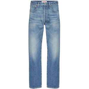 Valentino Garavani, Jeans, Heren, Blauw, W31, Denim, Blauwe Denim Straight Jeans Logo Plaat