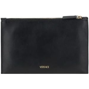 Versace, Tassen, Dames, Zwart, ONE Size, Leer, Medusa Head Leren Pouch Tas