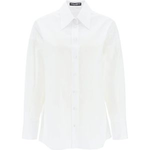 Dolce & Gabbana, Blouses & Shirts, Dames, Wit, L, Satijn, Maxi Overhemd met Satijnen Knopen