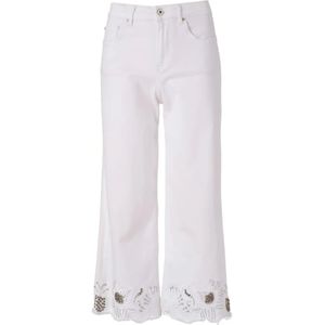 Fracomina, Cropped Bull Broek met Borduursel en Applicaties Wit, Dames, Maat:W26