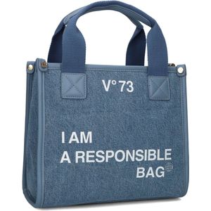 V73, Tassen, Dames, Blauw, ONE Size, Denim, Blauwe Denim Shopper met Leatherlook Rand