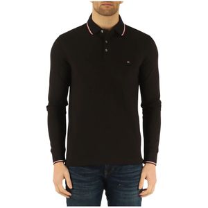 Tommy Hilfiger, Slim Fit Polo met Lange Mouwen van Katoen Zwart, Heren, Maat:M