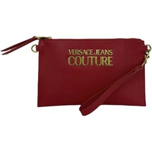 Versace Jeans Couture, Rode Dames Clutch met Afneembare Band en Metalen Logo Rood, Dames, Maat:ONE Size