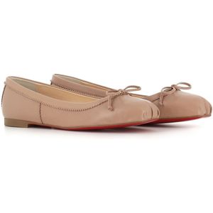 Christian Louboutin, Schoenen, Dames, Beige, 39 EU, Nude Leren Ballerina Flats