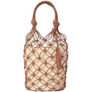 Miu Miu, Tassen, Dames, Beige, ONE Size, Leer, Leren Mesh en Strooien Bucket Tas