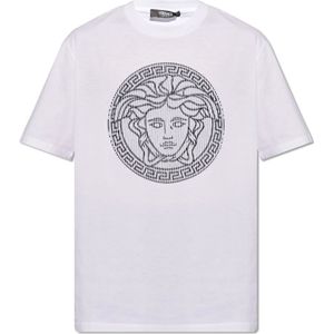 Versace, Tops, Heren, Wit, 2Xl, Katoen, T-shirt met logo
