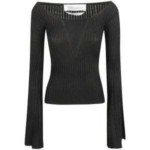 Blumarine, Zwart Gebreide Top met Fluwelen Mouwen Zwart, Dames, Maat:M