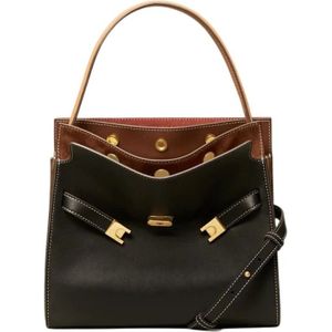 Tory Burch, Tijdloze leren handtas Zwart, Dames, Maat:ONE Size