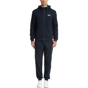 Emporio Armani Ea7, Sport, Heren, Blauw, L, Katoen, Effen Tracksuit met Capuchon en Zakken