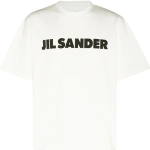 Jil Sander, Tops, Dames, Wit, M, Katoen, Witte Katoenen T-shirt met Logo Print