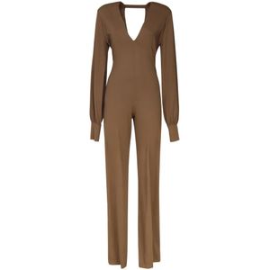 Fisico, Jumpsuits & Playsuits, Dames, Bruin, M, Nylon, Karamel Nylon Jurk met Pofmouwen