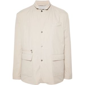 Kiton, Jassen, Heren, Beige, XL, Polyester, Beige Gewatteerd Jack met Inkeping Kraag