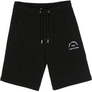 Karl Lagerfeld, Korte broeken, Heren, Zwart, M, Katoen, Zwarte Katoenen Shorts Geborduurd Logo