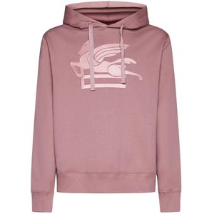 Etro, Sweatshirts & Hoodies, Heren, Roze, M, Katoen, Roze Logo-geborduurde Katoenen Hoodie