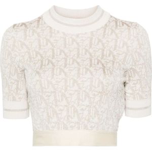 Palm Angels, Blouses & Shirts, Dames, Wit, S, Jacquard Sweater Top met Gouden Accenten