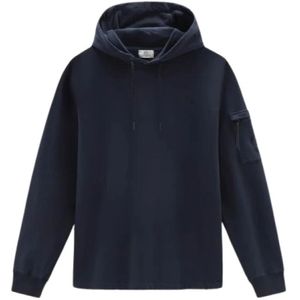 Woolrich, Sweatshirts & Hoodies, Heren, Blauw, XL, Katoen, Essentiële Hoodie