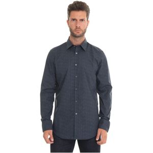 Canali, Overhemden, Heren, Blauw, M, Katoen, Italiaanse Hals Casual Shirt