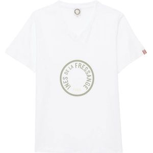 Ines De La Fressange Paris, Tops, Dames, Wit, L, Katoen, Groen V-hals T-shirt met logo