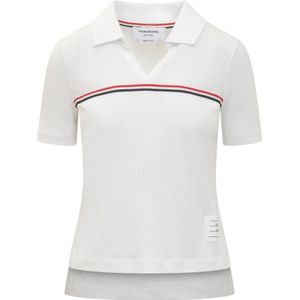 Thom Browne, Tops, Dames, Wit, M, Korte Mouw Polo Shirt