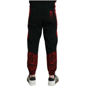 Dolce & Gabbana, Broeken, Heren, Zwart, 2Xl, Nylon, Luipaardprint Jogger Broek