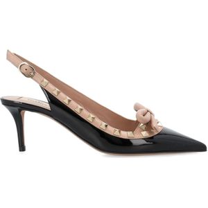 Valentino Garavani, Schoenen, Dames, Zwart, 38 EU, Leer, Rockstud Bow Slingback Hakken