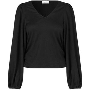 Modström, Blouses & Shirts, Dames, Zwart, XL, Zwarte V-hals Ballonmouw Top