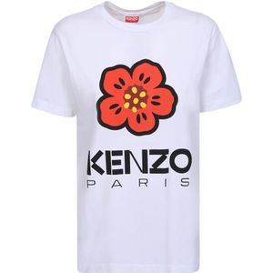 Kenzo, Tops, Dames, Wit, L, Katoen, Bloemenprint Ronde Hals T-shirt