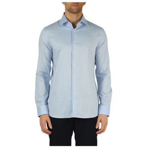 Michael Kors, Slim Fit Katoenen Overhemd met Logo Borduursel Blauw, Heren, Maat:L