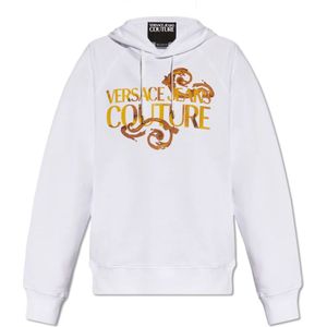 Versace Jeans Couture, Sweatshirts & Hoodies, Heren, Wit, 2Xl, Katoen, Bedrukte hoodie