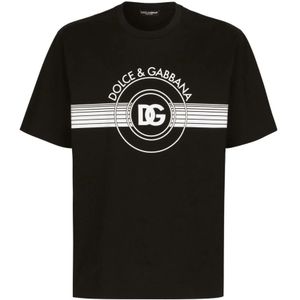 Dolce & Gabbana, Tops, Heren, Zwart, M, Katoen, Iconische Nero Logo Print T-Shirt