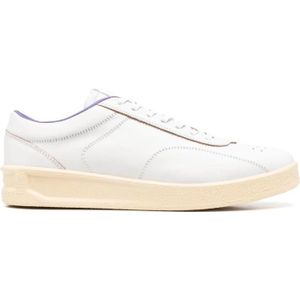 Jil Sander, Schoenen, Heren, Beige, 40 EU, Leer, Crème Lage Logo-Ingedrukte Sneakers