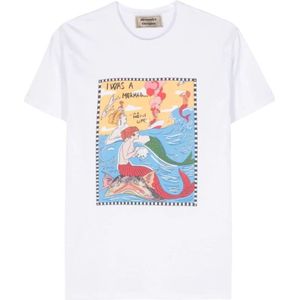 Alessandro Enriquez, Zeemeermin Katoenen T-shirt Wit, Dames, Maat:XS